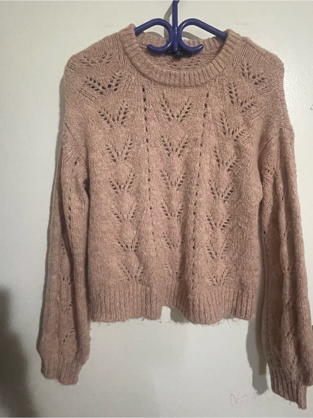 American Eagle Outfitters Lace-Pattern Crewneck Sweater in Blush